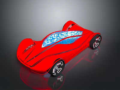 Red Futuristic Concept Car With Sleek Design Blue Accents And White Wheels 3d model