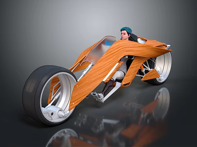 Future Modern Wooden Car Design With Sleek Silver Accents And Large Wheels 3d model