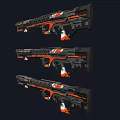 Futuristic Rifles with Black and Orange Intricate Patterns and Detailed Components