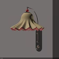Modern Wall Lamp With Yellow Bell Shaped Lampshade Red Wavy Edge And Black Metal Base