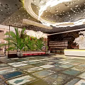 Modern Luxury KTV Interior With Stylish Lighting Green Plants And Bar Counter