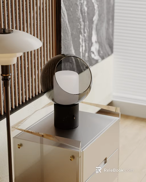 Modern Table Lamp with Glass Globe Design and Black Base for Bedroom Nightstand Decor 3d model 