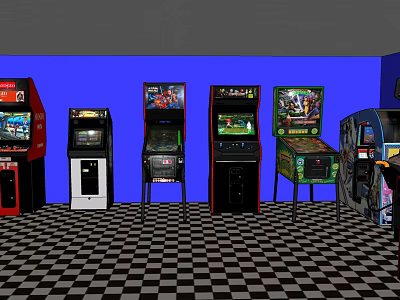 Smart Machines Arcade Gaming Machines In Row With Blue Walls Black And White Checkered Floor 3d model