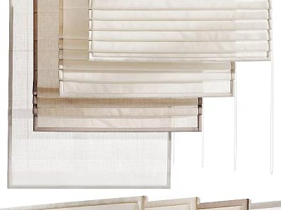 Layered Neutral Tones Curtains And Blinds For Home Interior Design 3d model