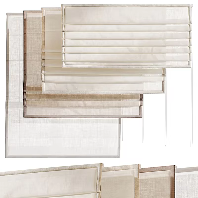 Layered Neutral Tones Curtains And Blinds For Home Interior Design 3d model