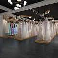 Elegant Bridal Shop Interior With Hanging Wedding Dresses Illuminated Mirrors And Makeup Tables