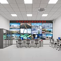 Spacious Bright Modern Monitoring Control Office With Large Multi Screen Video Wall And Standard Workstations