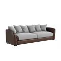 Modern Two Seater Sofa With Gray Cushions Brown Armrests And Multiple Decorative Pillows 3d model