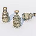 Three Textured Ceramic Vases With Gray Green Tone And Handle Design 3d model