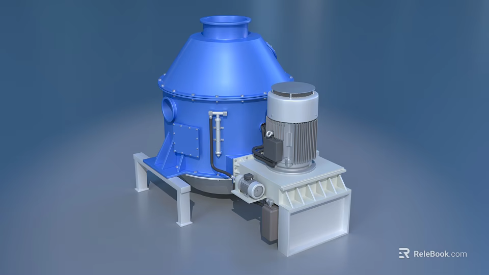 Industrial Blue Conical Equipment With Motorized Drive Unit And Stable Base Support 3d model 