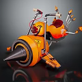 Orange Motorcycle With Flame Design Large Wheel And Spiked Front Cone 3d model