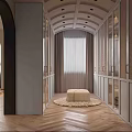 Elegant Modern Bedroom Interior With Wooden Headboard Beige Bedding Pendant Light And Herringbone Flooring