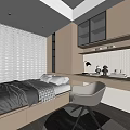 Modern Tatami Bedroom Interior Design With Integrated Cabinets Desk Chair Lamp And Window Blinds
