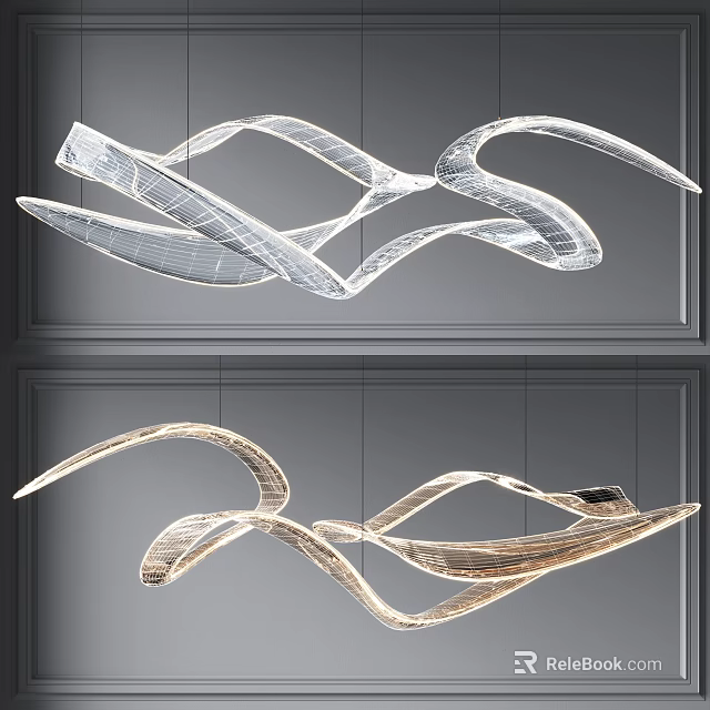 Modern Curved Chandelier With Flowing Lines And Transparent Metallic Finish For Interior Decoration 3d model 