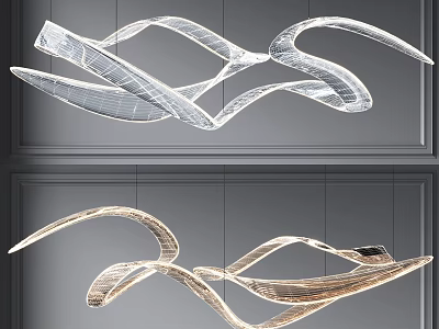 Modern Curved Chandelier With Flowing Lines And Transparent Metallic Finish For Interior Decoration 3d model