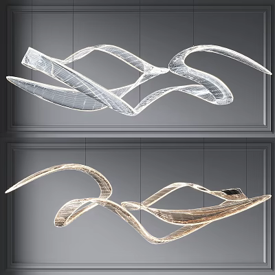 Modern Curved Chandelier With Flowing Lines And Transparent Metallic Finish For Interior Decoration 3d model