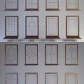 Wooden Casement Windows With Geometric Glass Patterns And Arched Top Design
