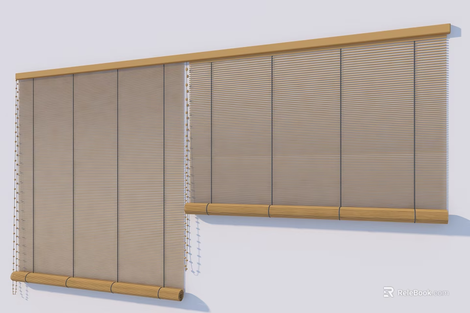 Modern Beige Vertical Blinds With Wooden Frames For Home Window Decoration 3d model