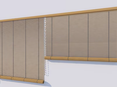 Modern Beige Vertical Blinds With Wooden Frames For Home Window Decoration 3d model