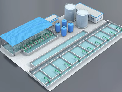Efficient Industrial Equipment System with Water Tanks and Treatment Pools 3d model