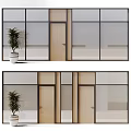 Modern Interior Partition With Glass Blinds Wooden Doors And Potted Plant