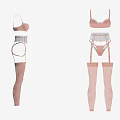 Women's Elegant Pink Lace Lingerie Set With Bra Panties And Stockings