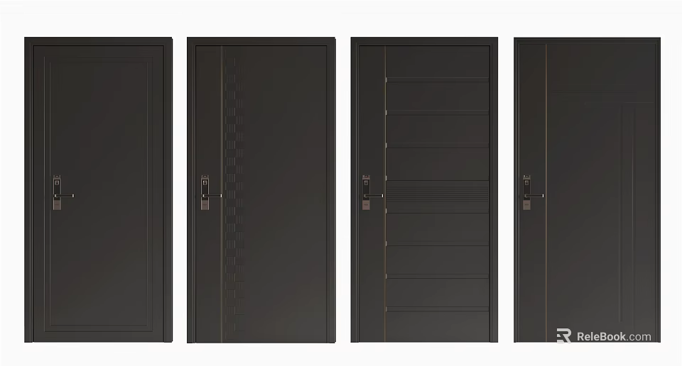 Black Security Doors With Various Modern Designs And Secure Lock Systems 3d model 