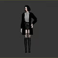 Stylish Game Movie Character In Black Coat White Shirt Short Skirt And Long Socks