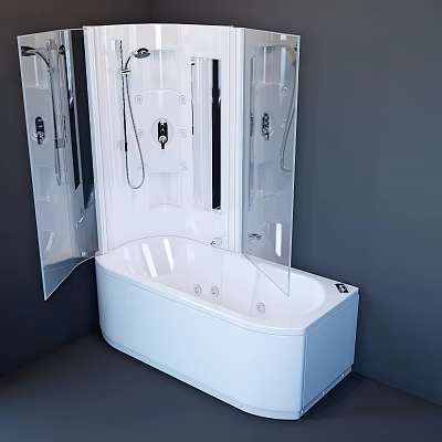 Sleek Modern White Bathtub with Glass Shower Doors and Chrome Faucet Fixtures 3d model