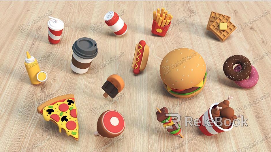 Cartoon Food Food Q Fast Food Hamburger Milk Tea Pizza Fries Donuts model