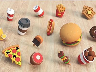 Cartoon Food Q Fast Food Hamburger Milk Tea Pizza Fries Donuts model