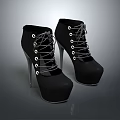 Women's Fashionable Black High Heels With Lace Up Design Platform Sole And Stiletto Heels