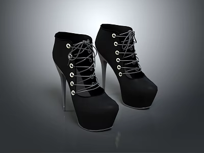 Women's Fashionable Black High Heels With Lace Up Design Platform Sole And Stiletto Heels 3d model