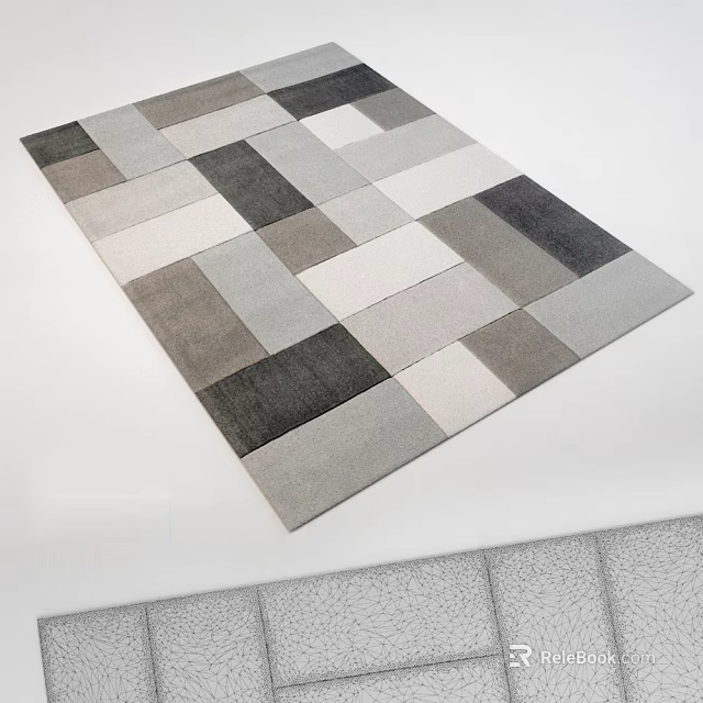 Modern Square Rug With Geometric Patchwork In Neutral Tones For Interior Decor 3d model
