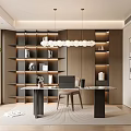 Modern Study Room Interior Design With Built in Bookshelves Wooden Desk And Pendant Lighting
