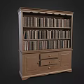 Wooden Bookshelf With Multiple Shelves Drawers And Cabinet Doors Filled With Books