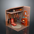 Miniature Room Interior With Wardrobe Red Chair Piano Bookshelf Mirror And Carpet