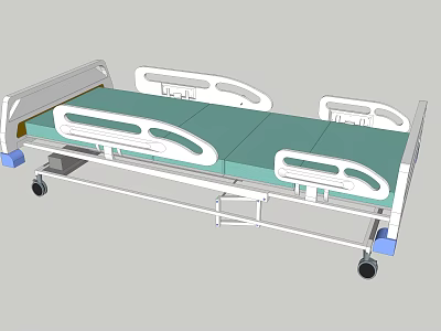 Modern Medical Equipment Hospital Bed with Green Mattress White Rails and Wheeled Base 3d model