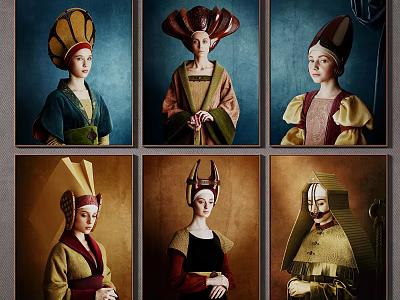 Classical Style Female Figure Portrait Artworks With Traditional Costumes And Unique Headpieces 3d model