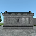 Traditional Chinese Screen Wall Featuring Ornate Roof Gray Brick Surface And Fu Character Carvings