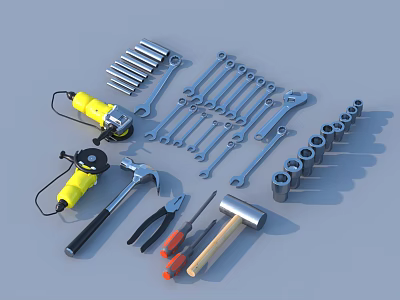 Essential Hardware Tools Collection Including Angle Grinder Wrenches Hammers Pliers Screwdrivers And Socket Sets 3d model