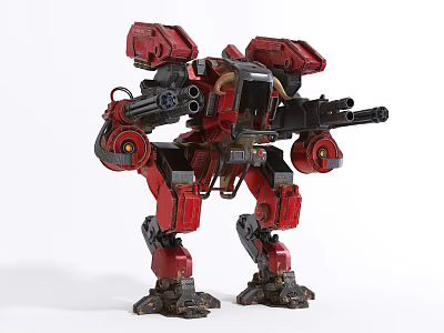 Red Mech Robot With Mechanical Structure Armored Design Dual Cannons And Functional Legs 3d model