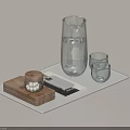 Modern Tabletop Display Of Transparent Wine Decanter And Glasses On White Tray With Wooden Box