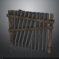 Rustic Wooden Decorative Panel Structure With Vertical Slats And Metal Brackets