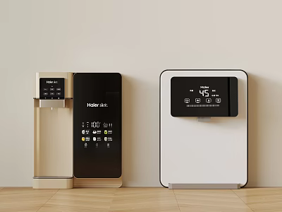 Gold Black And White Water Dispensers With Digital Time Display Screens 3d model