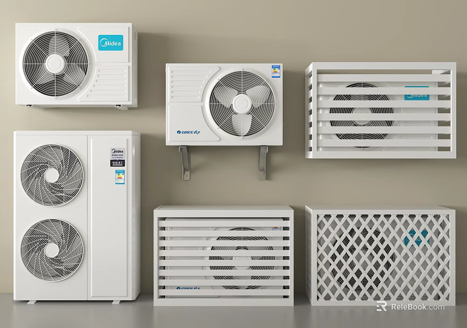 Various Wall Mounted And Standing Air Conditioner Fans With Different Cooling Designs 3d model 