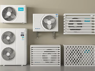 Various Wall Mounted And Standing Air Conditioner Fans With Different Cooling Designs 3d model