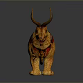 Fantasy Warrior Riding Spotted Yellow Creature With Long Horns Spiked Back Red Saddle