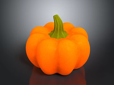 Plump Fresh Orange Pumpkin With Green Stem On Dark Background 3d model