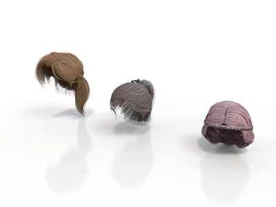 Woman Wearing Different Fashionable Wigs With Various Colors And Styles 3d model